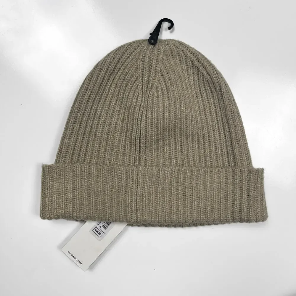 NWT Calvin Klein Cuff Knit Beanie Tan Winter Cuffed Hat OS CKO200196